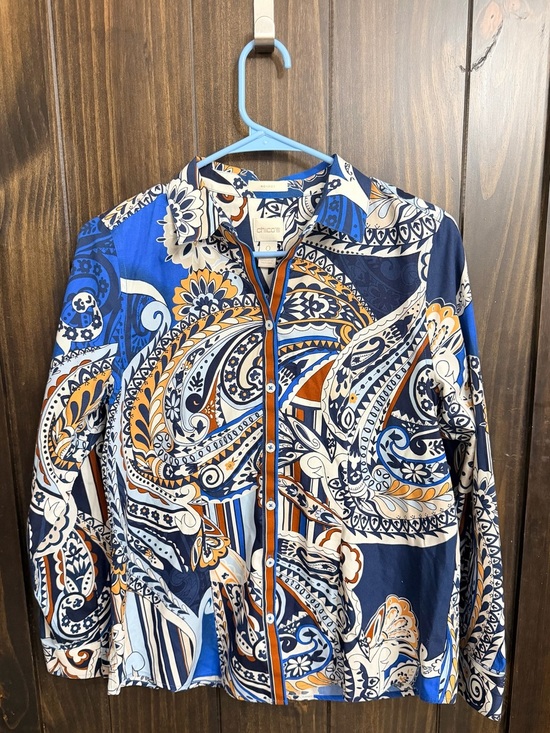 Chico's Tops - Chico's Blue, Navy & Orange Paisley Button-Front Blouse